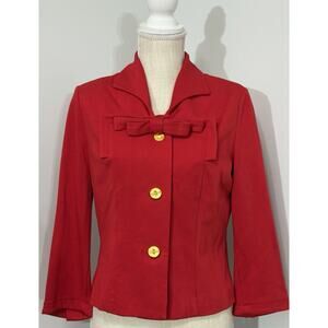 CAbi Beau Jacket Sz 4 Bow Neck Red Knit Blazer Style 3035 Love Carol Collection